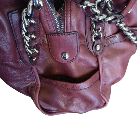 B. Makowsky Purse Cranberry Leather Shoulder Bag Tote Handbag - Picture 8 of 14